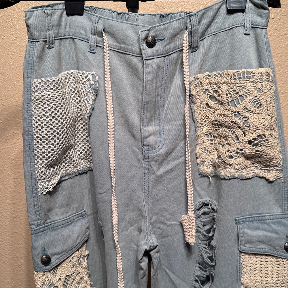 POL Patchwork Crochet Distressed Ripped boho jogg… - image 4
